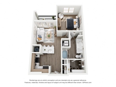 Floor plan for 1 bed, 1 bath, 701 sqft